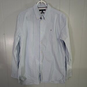 Tommy Hilfiger Button Down Shirt Mens Large Blue White Striped Regular Fit